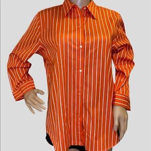 Lauren Ralph Lauren Orange and White Striped Button Down Shirt Top Sz Large VGC